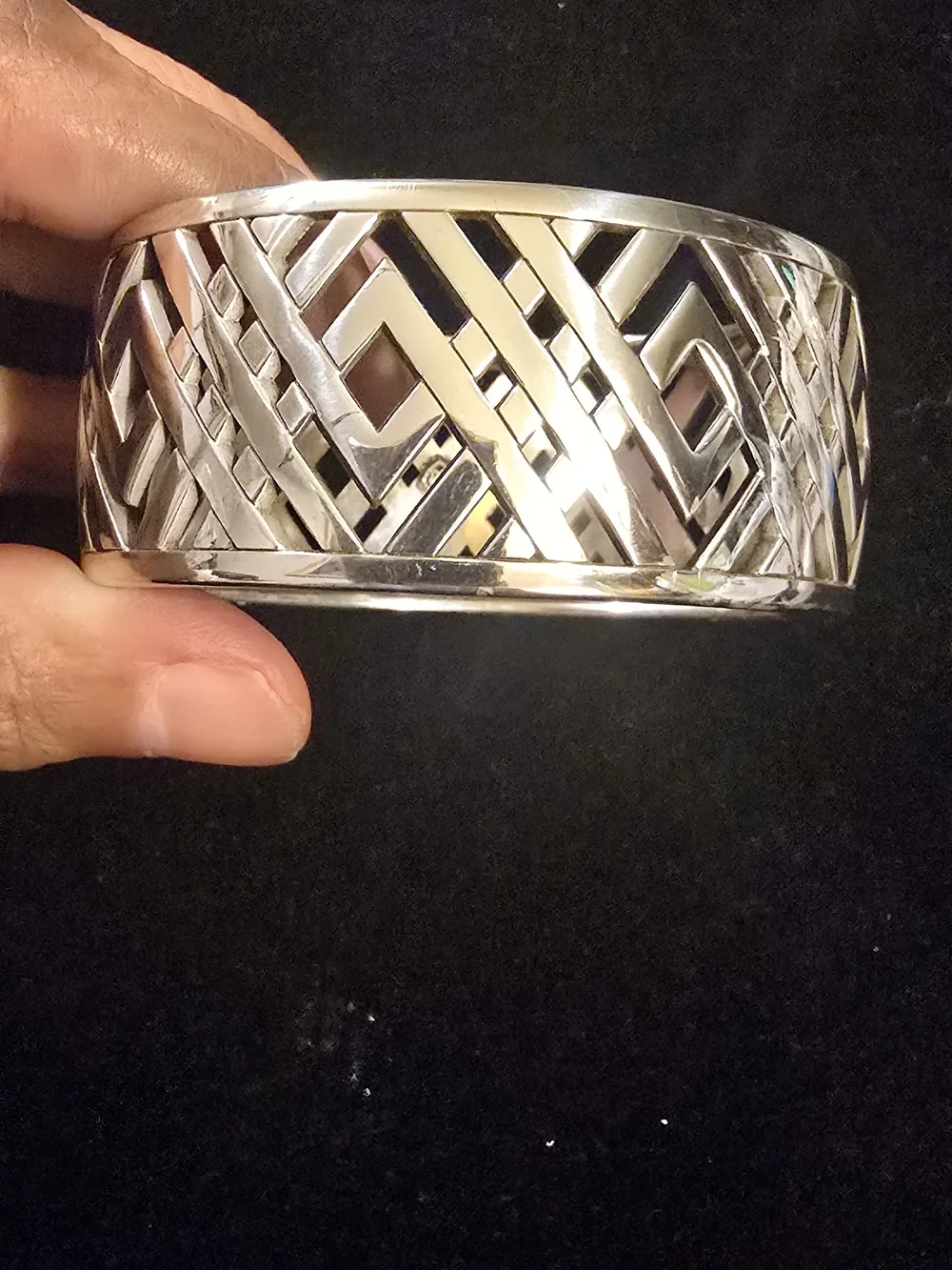 Brighton London Groove Silver Wide Hinged Bangle Bracelet